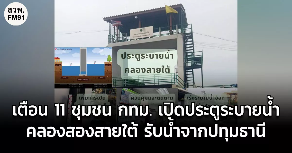 กทม. "เปิดประตูระบายน้ำคลองสองสายใต้ รับน้ำจากปทุมธานี" พร้อมเฝ้าระวังต่อเนื่อง เตือน 11 ชุมชน นอกแนวคัน-จุดฟันหลอ ระวังน้ำรั่วซึมแนวเขื่อนริมแม่น้ำเจ้าพระยา